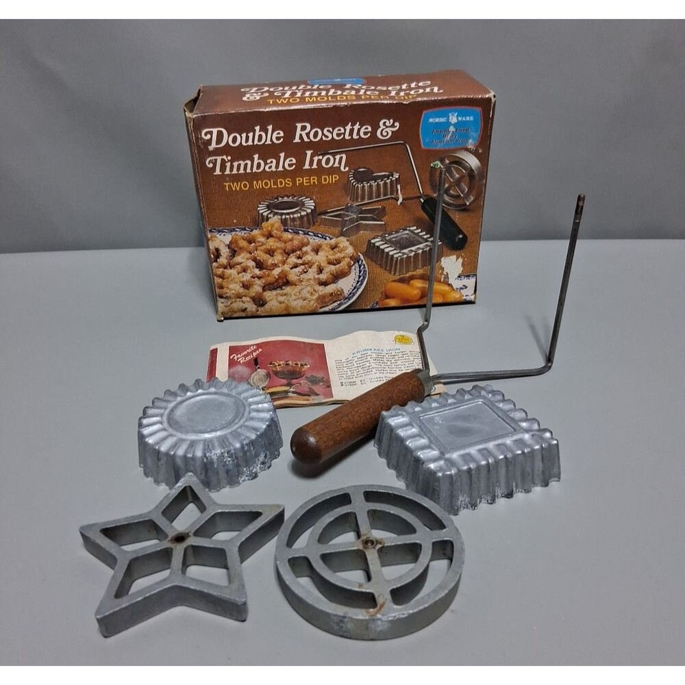 VTG Nordic Ware Double Rosette & Timbale Iron Set 4 Molds Aluminum Boxed Recipes